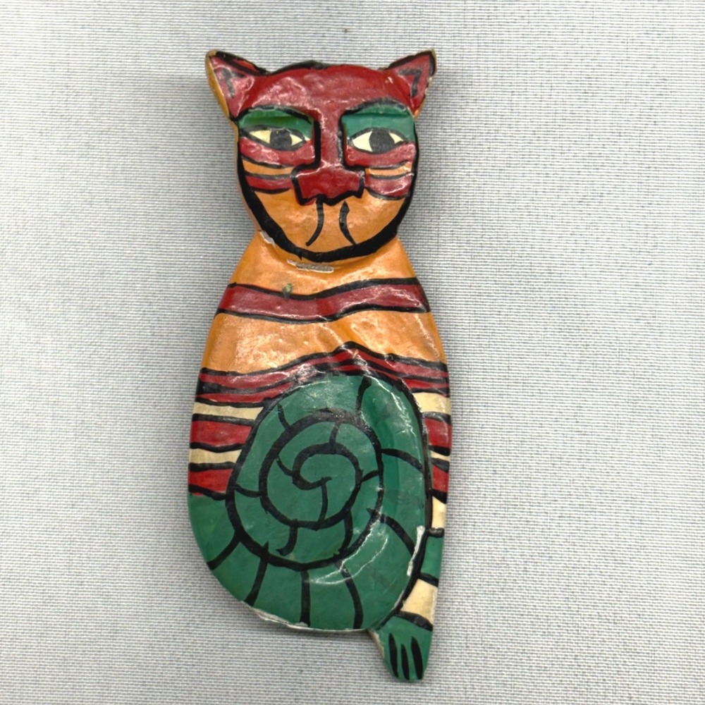 Unbranded Cat Brooch Unisex OS Multicolor Good Laurel Burch Style Folk Art Pin